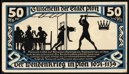 Notgeld Plön, 1921, 50 Pfennig, Der Wendenkrieg in Plön 1074-1139, Stadtwappen 1236