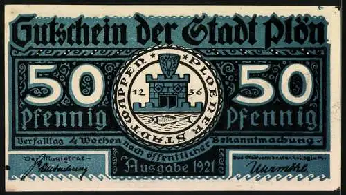 Notgeld Plön, 1921, 50 Pfennig, Der Wendenkrieg in Plön 1074-1139, Stadtwappen 1236