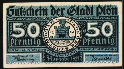 Notgeld Plön, 1921, 50 Pfennig, Gutschein der Stadt Plön, Der Wendenkrieg in Plön 1074-1139