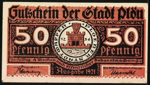 Notgeld Plön 1921, 50 Pfennig, Der Wendenkrieg in Plön 1074-1139 und Stadtwappen