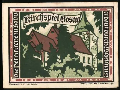 Notgeld Bosau, 1921, 50 Pfennig, Kirchspiel Bosau und Haus im Grünen, Kunstanstalt H. F. Jütte, Leipzig