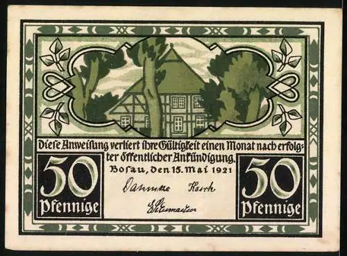 Notgeld Bosau, 1921, 50 Pfennig, Kirchspiel Bosau und Haus im Grünen, Kunstanstalt H. F. Jütte, Leipzig