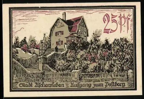 Notgeld Aschersleben, 1921, 25 Pf, Aufgang zum Wolfsberg und Text der Stadtkasse