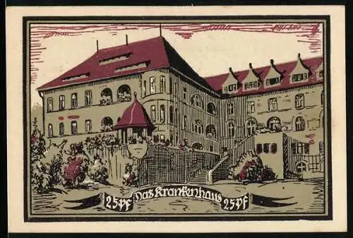 Notgeld Aschersleben, 1921, 25 Pf, Das Krankenhaus, Stadtbaukasse Aschersleben