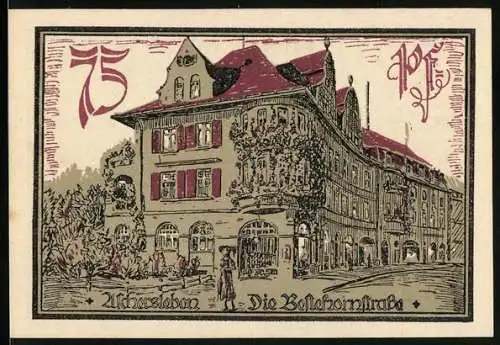 Notgeld Aschersleben, 1921, 75 Pfennig, Stadtkaplanei und Bäckergasse Szenerie