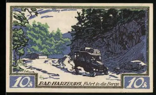 Notgeld Braunschweig 1921, 10 Pfennig, Fahrt in die Berge von Bad Harzburg, Braunschweiger Notgeld mit Pferd