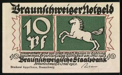 Notgeld Braunschweig 1921, 10 Pfennig, Fahrt in die Berge von Bad Harzburg, Braunschweiger Notgeld mit Pferd