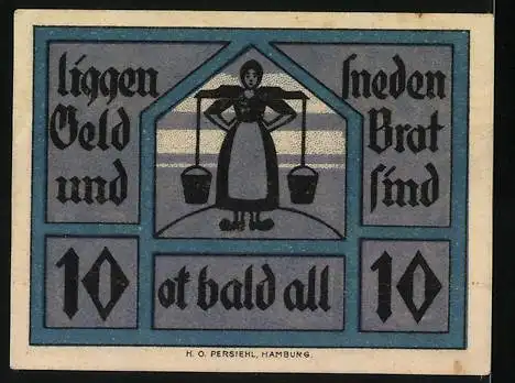 Notgeld Neuhaus, 1921, 10 Pfennig, Gutschein des Kreises Neuhaus mit Wappen und Spruch Liggen Geld und Smeden Brat ...