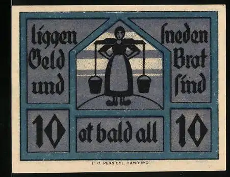 Notgeld Neuhaus, 1921, 10 Pfennig, Gutschein des Kreises mit Wappen und Frau mit Eimern