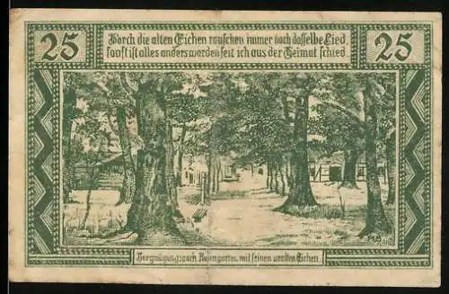 Notgeld Neuhaus an der Elbe, 1921, 25 Pfennig, Gutschein des Fleckens Neuhaus an der Elbe, grüne Verzierungen und Eiche