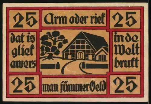 Notgeld Neuhaus, 1921, 25 Pfennig, Gutschein des Kreises mit Wappen und Bauernhaus Abbildung