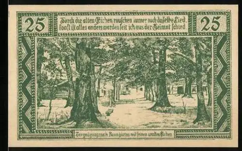 Notgeld Neuhaus an der Elbe, 1921, 25 Pfennig, Vergnügungspark Rosengarten mit alten Eichen