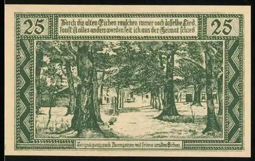 Notgeld Neuhaus an der Elbe, 1921, 25 Pfennig, Erholungspark Baumgarten mit alten Eichen