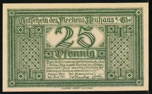 Notgeld Neuhaus an der Elbe, 1921, 25 Pfennig, Erholungspark Baumgarten mit alten Eichen