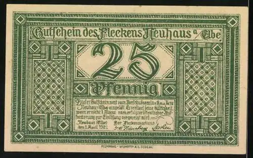 Notgeld Neuhaus an der Elbe, 1921, 25 Pfennig, Vergnügungspark Rosengarten mit seinen uralten Eichen