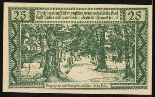 Notgeld Neuhaus Elbe, 1921, 25 Pfennig, grün mit Eichenmotiv und deutscher Inschrift