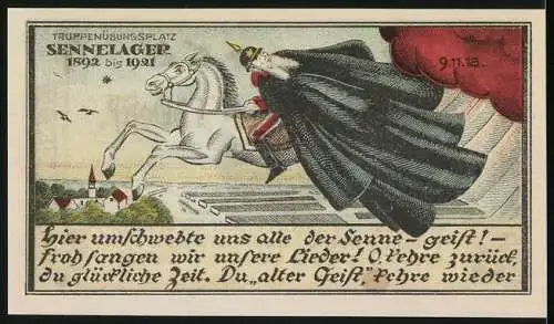 Notgeld Neuhaus i. Westf., 1. Nov. 1921, 50 Pfennig, Bischofresidenz mit Pferd und Reiter, Truppenübungsplatz Sennelage