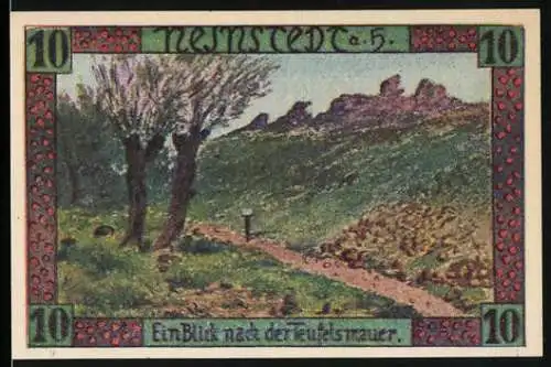 Notgeld Neinstedt, 1921, 10 Pfennig, Landschaft mit Bäumen und Teufelsmauer, gültig bis zum Aufruf