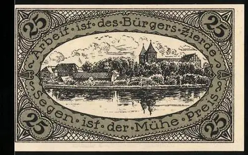 Notgeld Neidenburg, 1920, 25 Pfennig, Stadtansicht und Wappen, Erinnerung an 11. Juli 1920