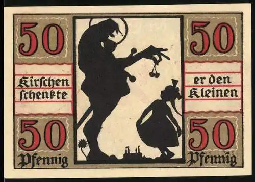 Notgeld Naumburg 1920, 50 Pfennig, Kirschenschenker Motiv mit Stadtwappen und Kirschen