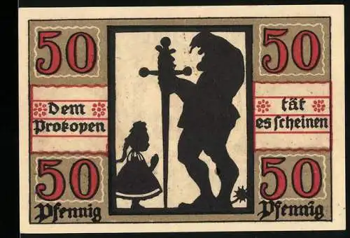 Notgeld Naumburg 1920, 50 Pfennig, Dem Prokopen fällt es scheinen, Stadtwappen und Inschrift