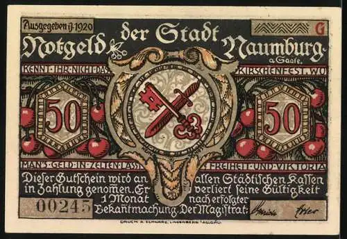 Notgeld Naumburg, 1920, 50 Pfennig, Kinder und Magistrat, ausgegeben von der Stadt Naumburg a. Saale