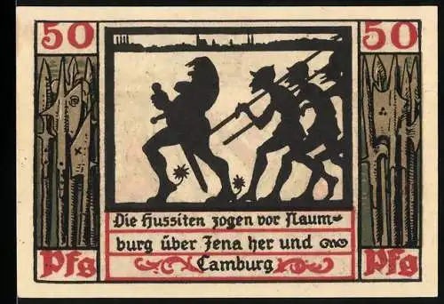 Notgeld Naumburg, 1920, 50 Pfennig, Hussitenzug und Stadtwappen, Seriennummer 00267