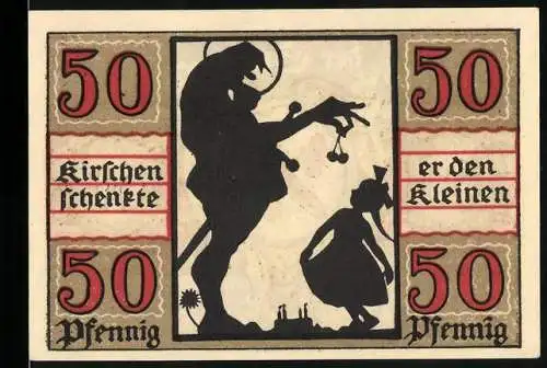 Notgeld Naumburg 1920, 50 Pfennig, Kirschen schenkende Figur mit Kind