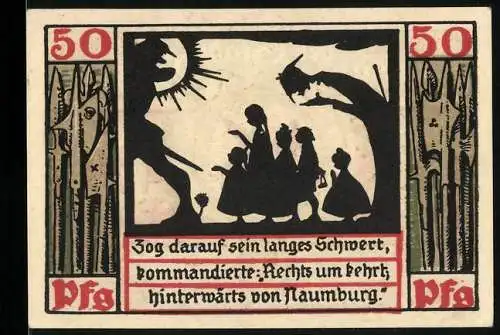 Notgeld Naumburg 1920, 50 Pfennig, Schlüssel, Silhouetten und Vers