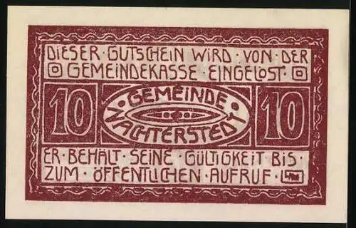 Notgeld Nachterstedt 1921, 10 Pfennig, Gutschein mit Industrieszene und Bergbausymbolen