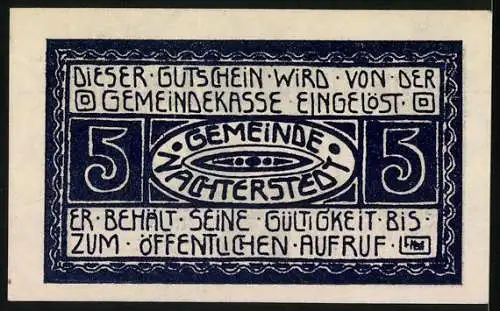 Notgeld Nachterstedt, 1921, 5 Pfennig, Gutschein mit Industrie-Szene und Gemeindekasse