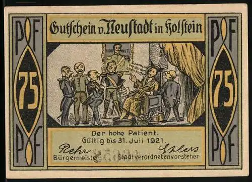 Notgeld Neustadt in Holstein 1921, 75 Pfennig, Der hohe Patient Am Strande