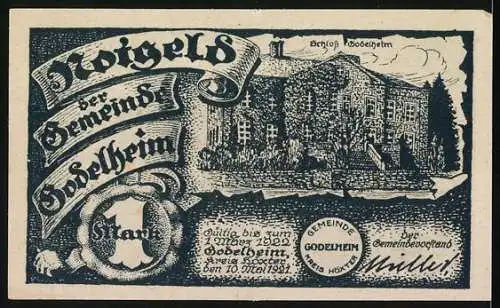 Notgeld Godelheim, 1921, 1 Mark, Schlacht an der Weser und Schloss Godelheim