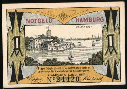 Notgeld Hamburg 1921, Uhlenhorst und Hamburger Bürgermilitär (Jäger), Segelschiffe und Marschierende Soldaten