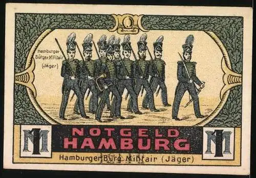 Notgeld Hamburg 1921, Uhlenhorst und Hamburger Bürgermilitär (Jäger), Segelschiffe und Marschierende Soldaten