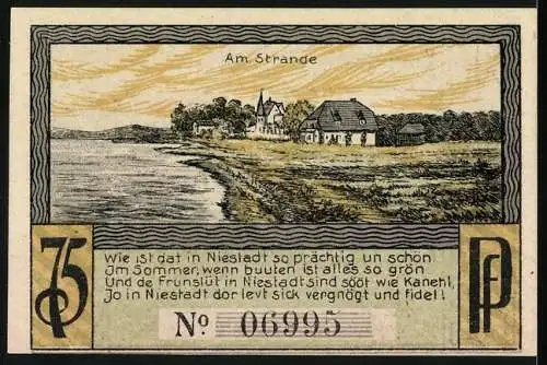 Notgeld Neustadt in Holstein, 1921, 75 Pfennig, Der hohe Patient und Am Strande, Gültig bis 31. Juli 1921