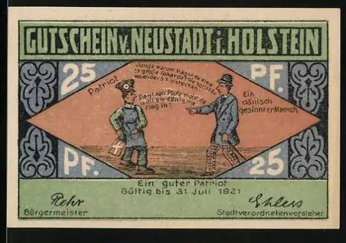 Notgeld Neustadt in Holstein, 1921, 25 Pfennig, Patriot und Kirche Motiv