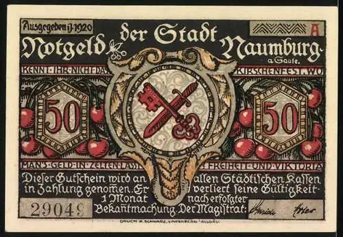 Notgeld Naumburg 1920, 50 Pfennig, Die Hussiten zogen vor Naumburg über Jena her und Camburg