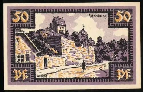 Notgeld Merseburg 1921, 50 Pf, Stadtmauer und Burg, Rabe mit Schlüssel, Nr. 167299