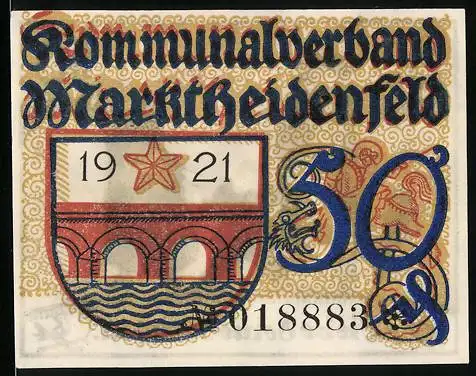 Notgeld Marktheidenfeld 1921, 50 Pfennig, Kommunalverband mit Familienmotiv und Liebe deine Heimat