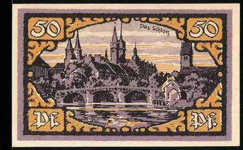 Notgeld Merseburg 1921, 50 Pfennig, Das Schloss und Rabe mit Ring