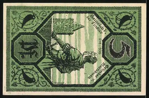 Notgeld Merseburg 1921, 5 Pfennig, Gutschein der Stadt mit Vogel und Turmabbildung