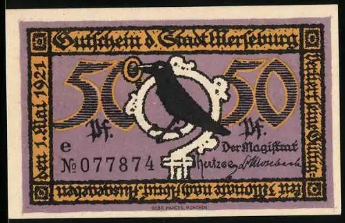 Notgeld Merseburg 1921, 50 Pfennig, Rabe und Schlosshof Abbildung