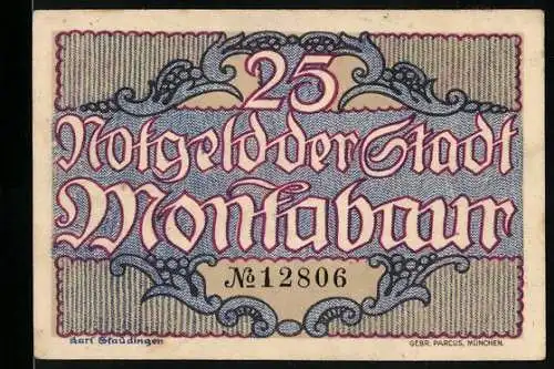 Notgeld Montabaur, 1920, 25 Pfennig, Burgansicht und Seriennummer 12806