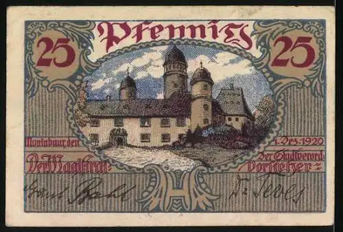 Notgeld Montabaur, 1920, 25 Pfennig, Burgansicht und Seriennummer 12806