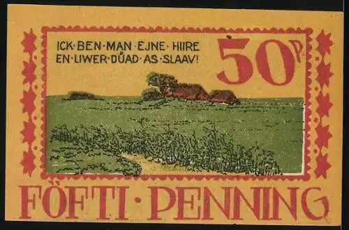 Notgeld Langenhorn 1921, 50 Pf, Gutschein der Gemeinde Langenhorn, Landschaftsbild und Text auf Plattdeutsch