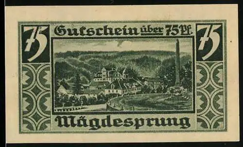 Notgeld Mägdesprung, 75 Pf, Landschaft und Skulptur, Nummer 1146