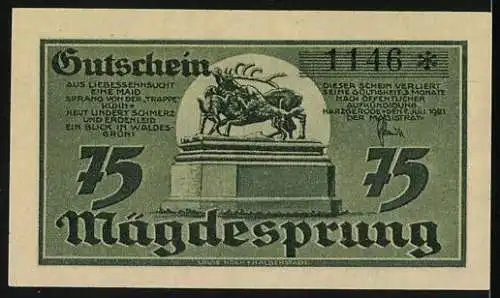 Notgeld Mägdesprung, 75 Pf, Landschaft und Skulptur, Nummer 1146