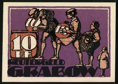 Notgeld Grabow, 1921, 10 Pfennig, Szenen aus dem Stadtleben mit Pferdewagen und Personen