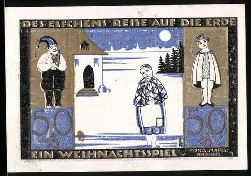 Notgeld Langeln 1921, 50 Pfennig, Des Elfchens Reise auf die Erde, Weihnachtsmotiv, Konrad Hanf Hamburg